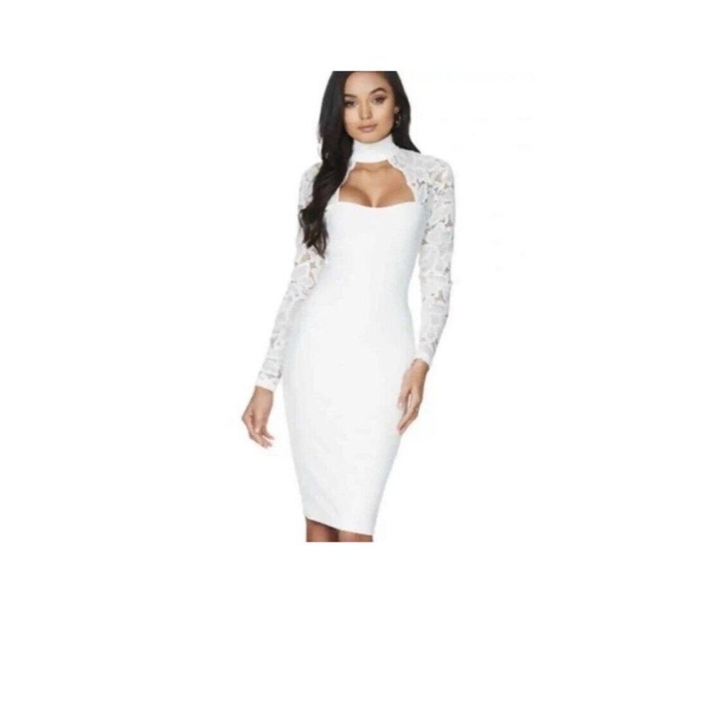 NOOKIE Womens Lady Lace Midi‎ Dress In White Size XS